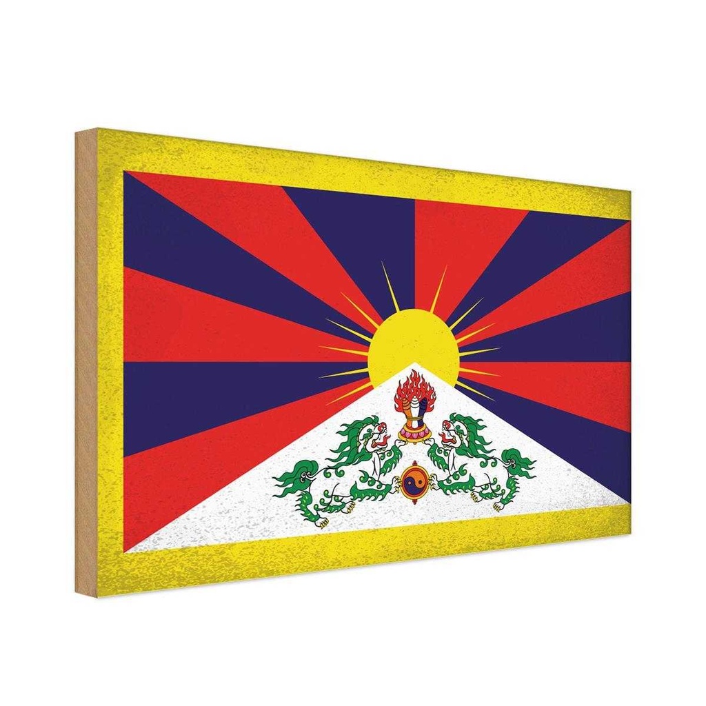 Holzschild 20x30 cm Tibet Vintage Flagge Fahne Wappen