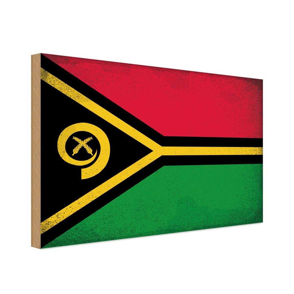 Holzschild 20x30 cm Vanuatu Vintage Flagge Fahne Wappen