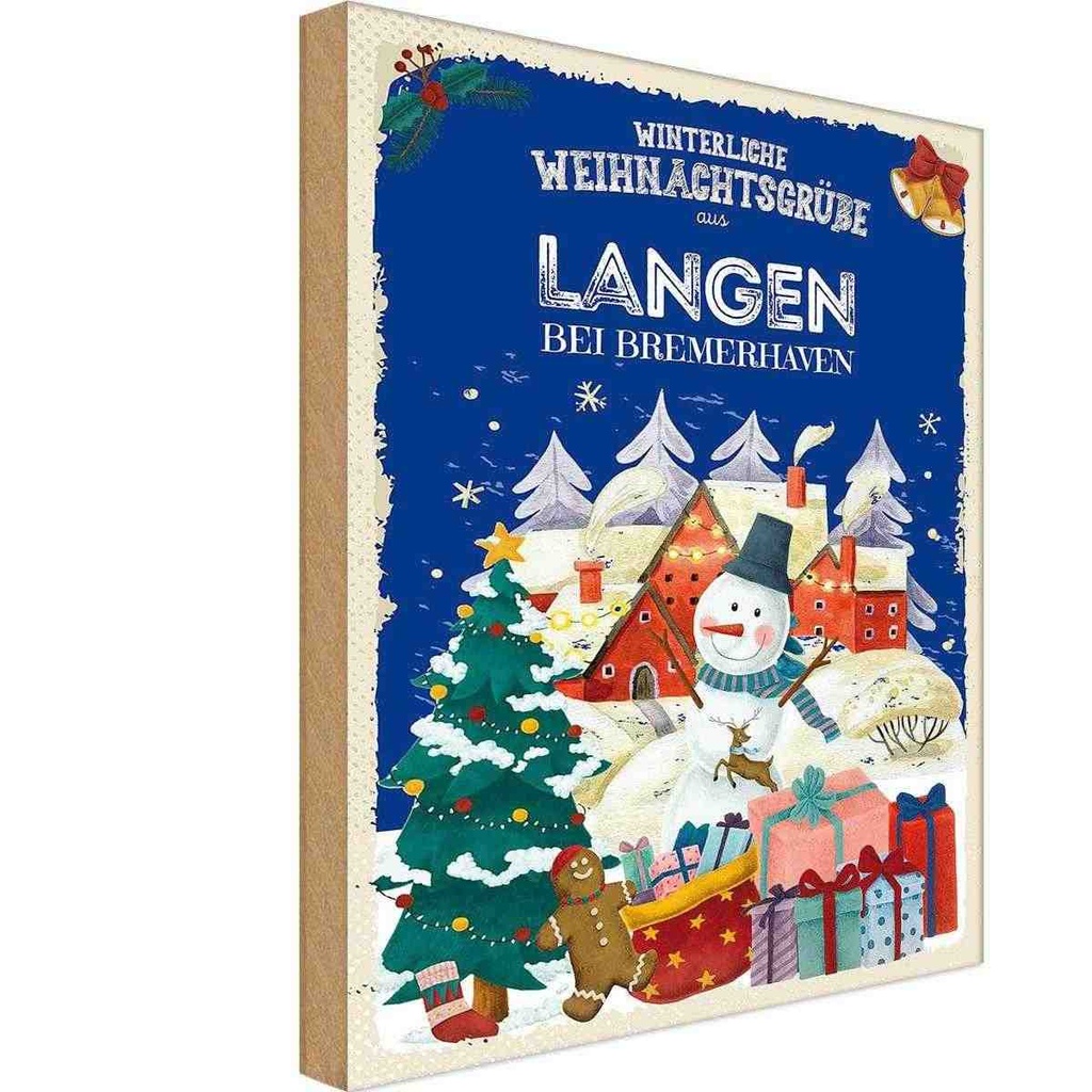 Holzschild 30x20 cm Weihnachtsgrüße aus LANGEN BEI BREMERHAVEN Weihnachten