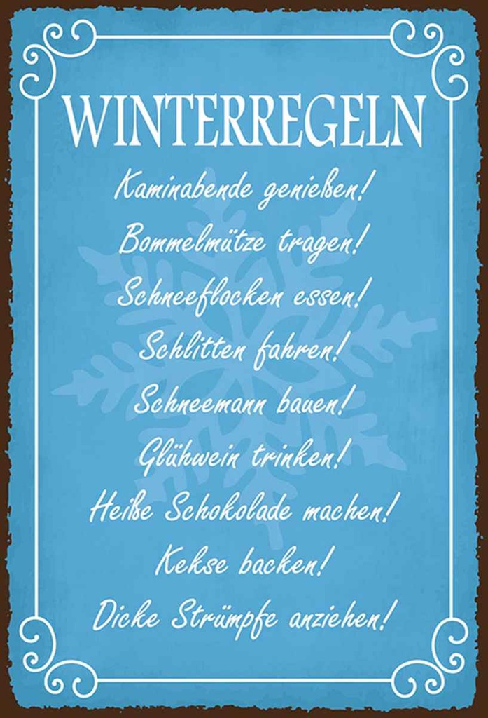Holzschild 30x20 cm Winterregel Kaminabende Glühwein