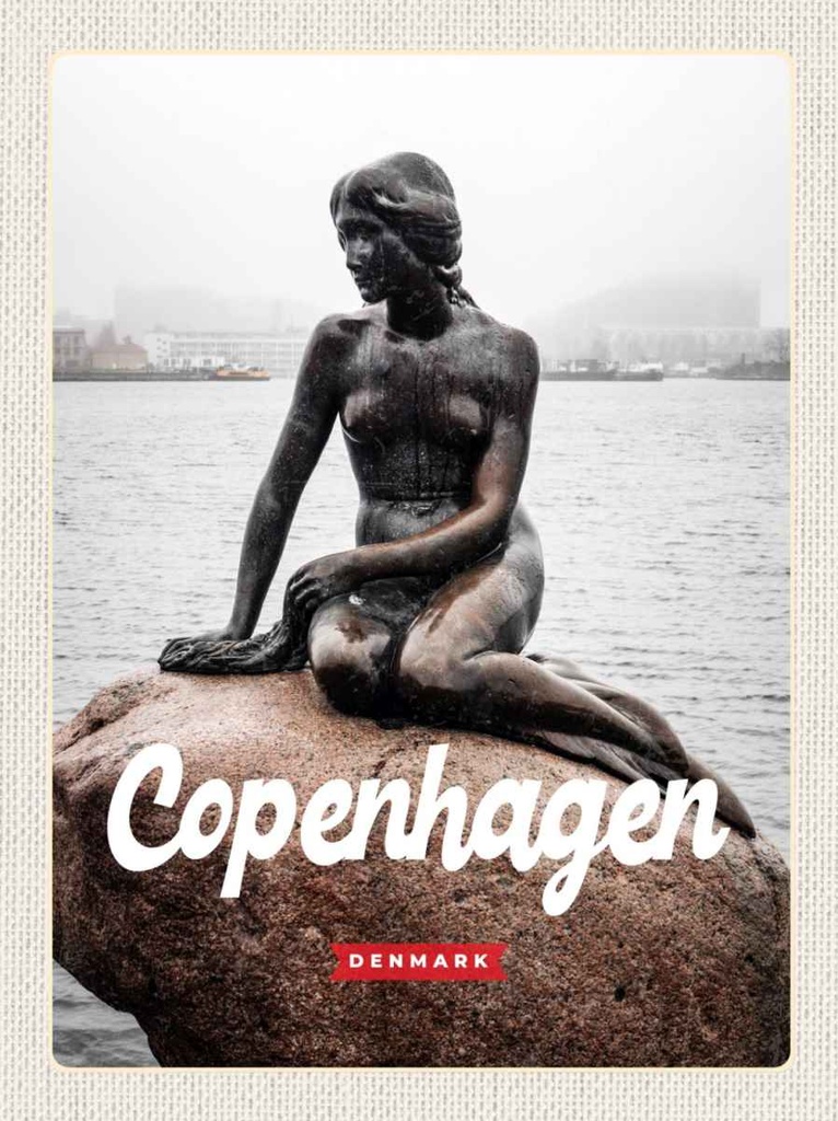 Holzschild 30x20 cm Copenhagen Denmark Meerjungfrau Bildmotiv Reisemotiv Abenteuer Reisen