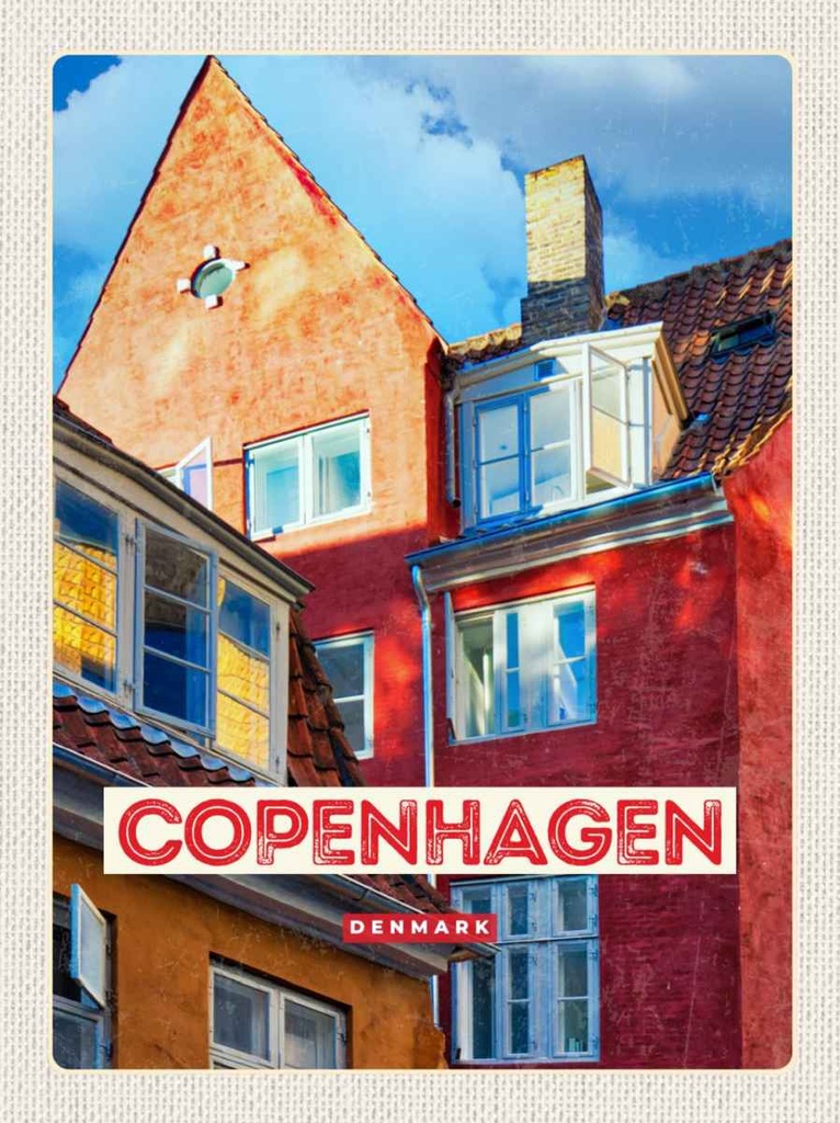 Holzschild 30x20 cm Copenhagen Denmark altes Haus Bildmotiv Reisemotiv Abenteuer Reisen