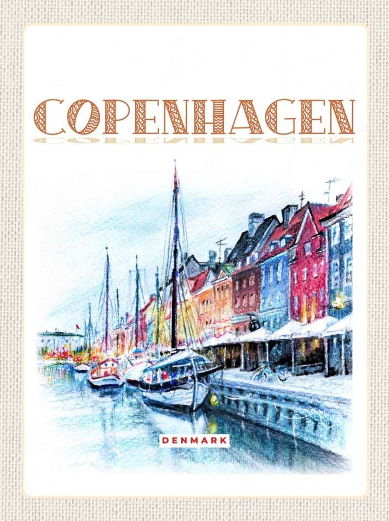 Holzschild 30x20 cm Kunst Copenhagen Denmark Boot Bildmotiv Reisemotiv Abenteuer Reisen