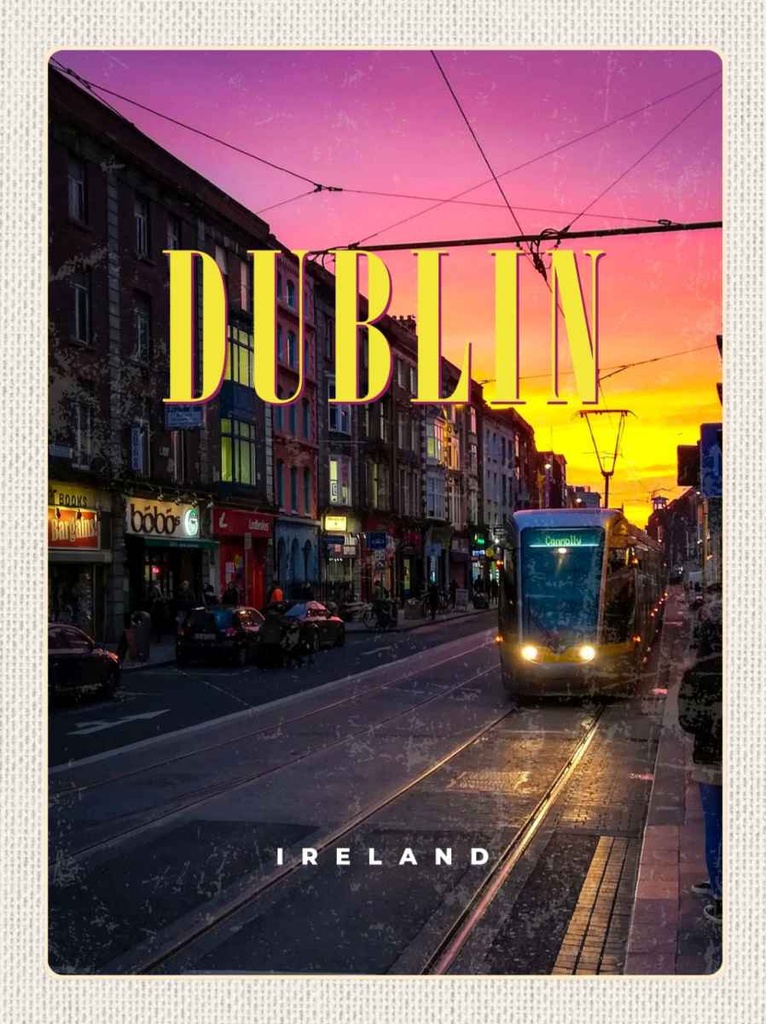 Holzschild 30x20 cm Dublin Ireland Sonnenuntergang Bildmotiv Reisemotiv Abenteuer Reisen