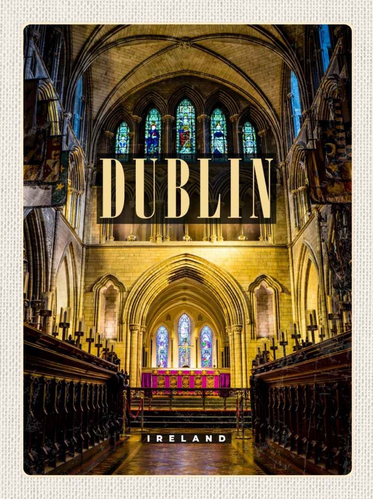 Holzschild 30x20 cm Dublin Ireland Cathedral Reiseziel Bildmotiv Reisemotiv Abenteuer Reisen