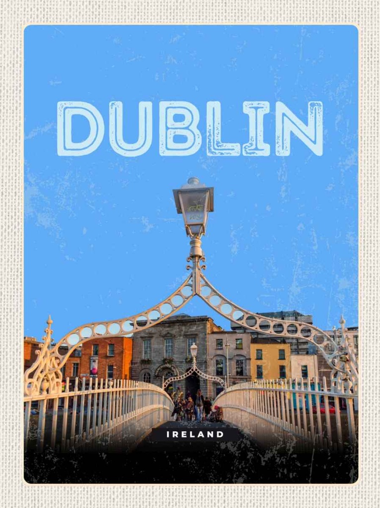Holzschild 30x20 cm Retro Dublin Ireland Reiseziel Bildmotiv Reisemotiv Abenteuer Reisen