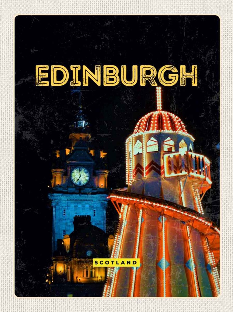 Holzschild 30x20 cm Edinburgh Scotland Nacht Lichter