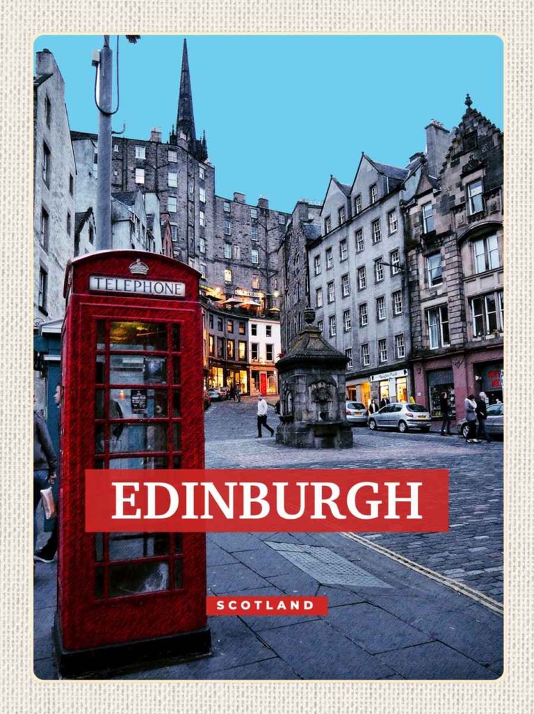 Holzschild 30x20 cm Edinburgh Scotland Telephone rot Bildmotiv Reisemotiv Abenteuer Reisen