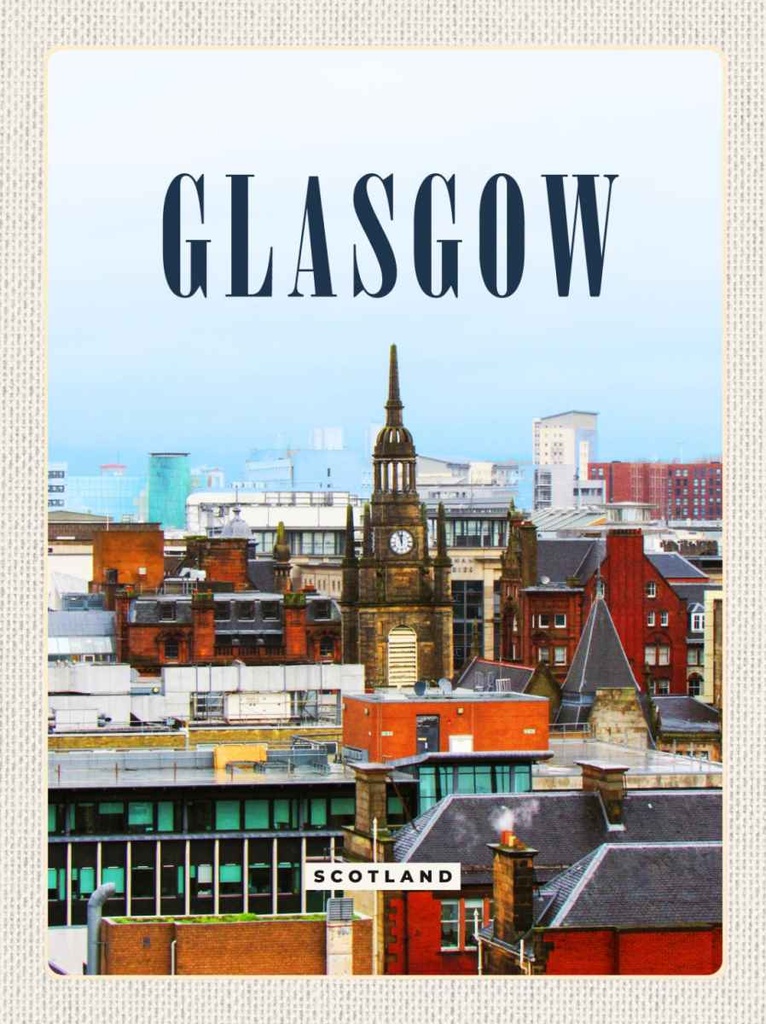 Holzschild 30x20 cm Glasgow Scotland Altstadt Bildmotiv Reisemotiv Abenteuer Reisen