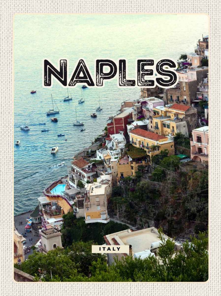 Holzschild 30x20 cm Naples Italy Neapel Italien Panorama Bildmotiv Reisemotiv Abenteuer Reisen