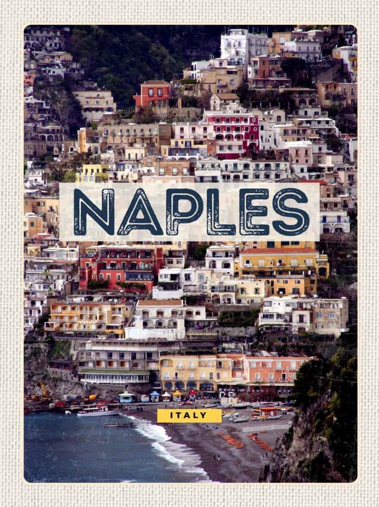 Holzschild 30x20 cm Naples Italy Reisen Neapel guide of city Meer Bildmotiv Reisemotiv Abenteuer