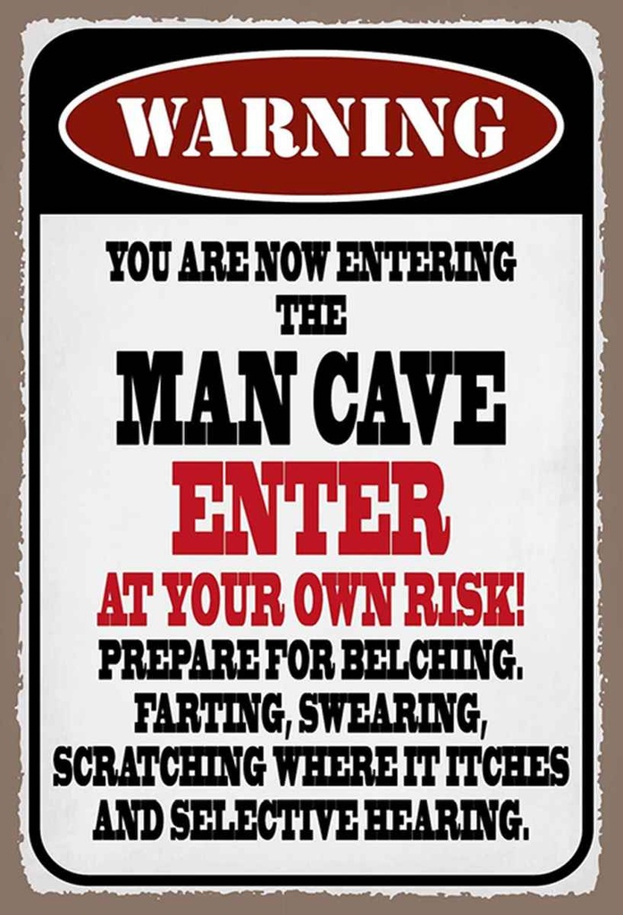 Holzschild 30x20 cm warning man cave enter at your risk