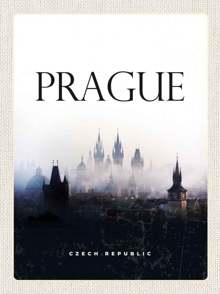 Holzschild 30x20 cm Retro Prague Nebel Poster Bildmotiv Reisemotiv Abenteuer Reisen