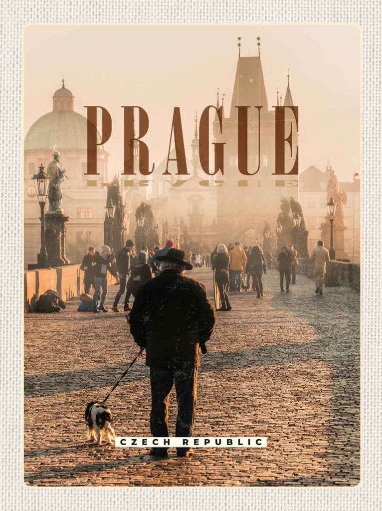 Holzschild 30x20 cm Retro Prague Nebel Poster Bildmotiv Reisemotiv Abenteuer Reisen