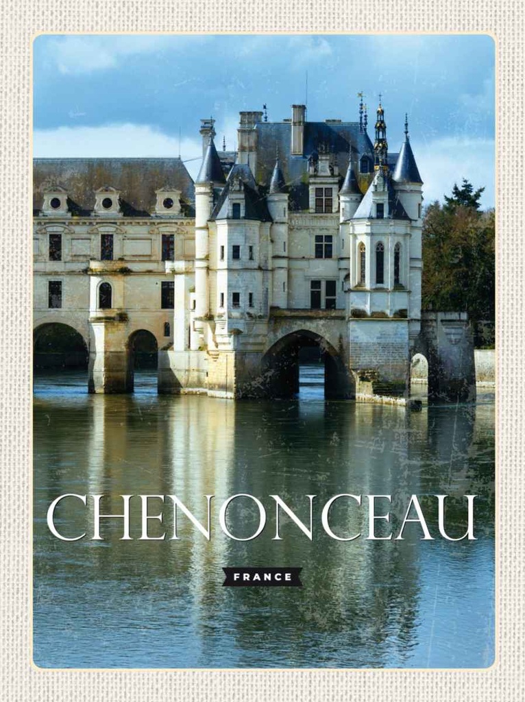 Holzschild 30x20 cm Retro Chenonceau France Schloss Bildmotiv Reisemotiv Abenteuer Reisen