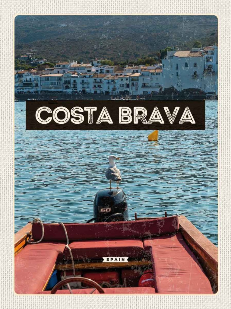 Holzschild 30x20 cm Retro Costa Brava Spain Meer Bildmotiv Reisemotiv Abenteuer Reisen