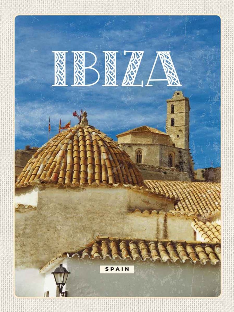 Holzschild 30x20 cm Retro Ibiza Spain Altstadt Urlaub Bildmotiv Reisemotiv Abenteuer Reisen