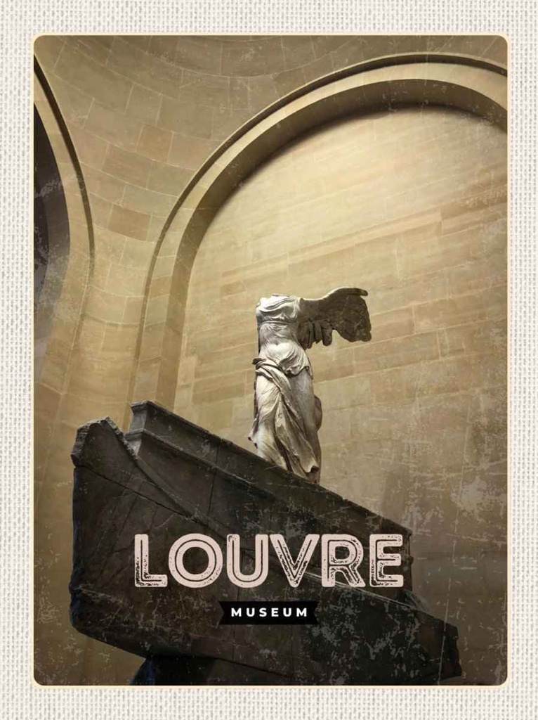 Holzschild 30x20 cm Retro Louvre Museum Paris Palast Bildmotiv Reisemotiv Abenteuer Reisen