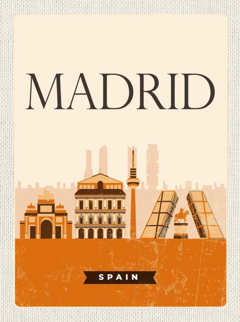 Holzschild 30x20 cm Retro Madrid Spain malerisches Bild Bildmotiv Reisemotiv Abenteuer Reisen