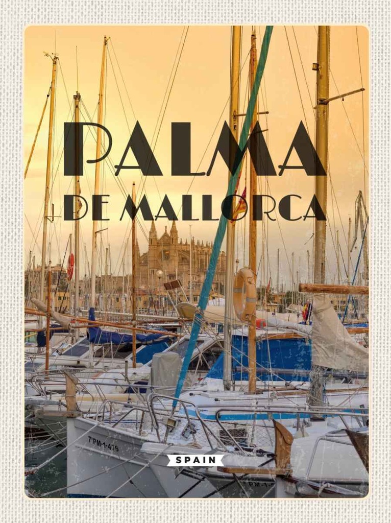 Holzschild 30x20 cm Palma de Mallorca Yachten Meer Bildmotiv Reisemotiv Abenteuer Reisen