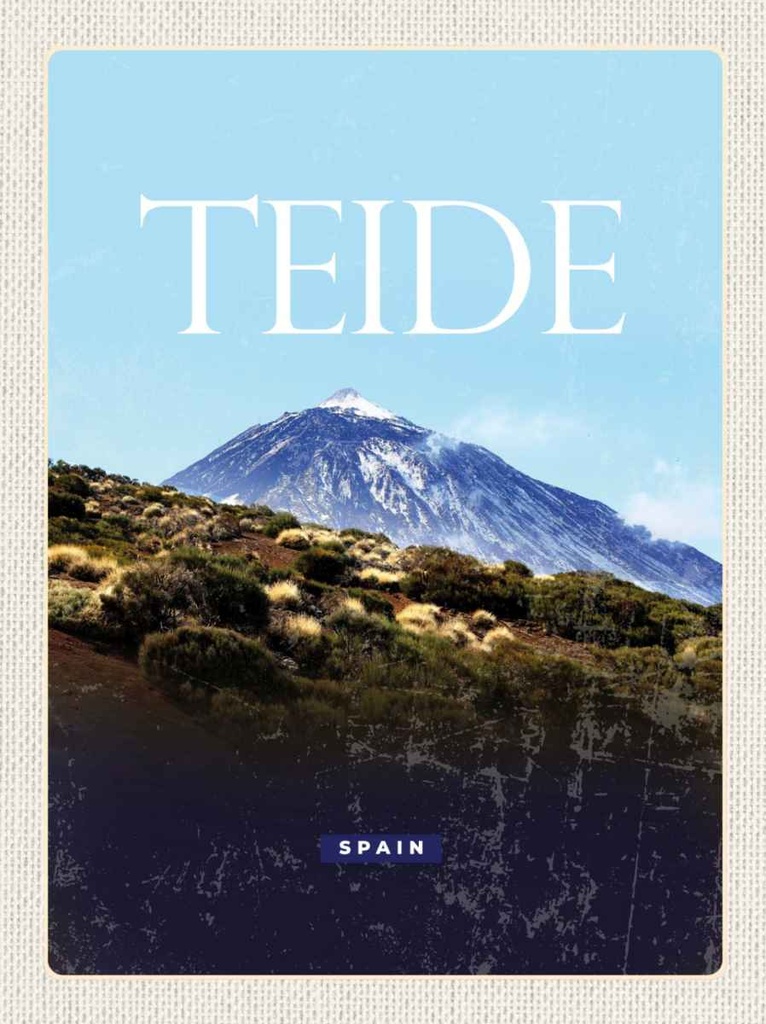 Holzschild 30x20 cm Retro Teide Spain höchste Berg Bildmotiv Reisemotiv Abenteuer Reisen