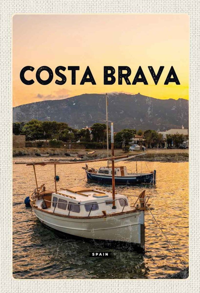 Holzschild 30x20 cm Costa Brava Spain Sonnenuntergang Meer Bildmotiv Reisemotiv Abenteuer Reisen