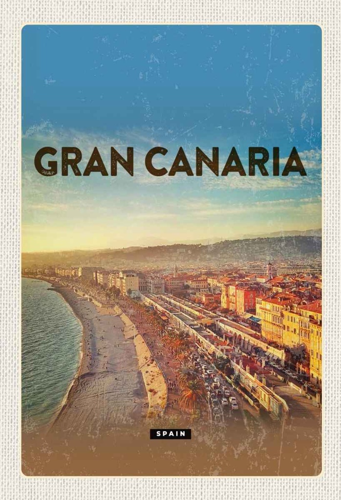 Holzschild 30x20 cm Gran Canaria Spain Panoramablick Meer Bildmotiv Reisemotiv Abenteuer Reisen