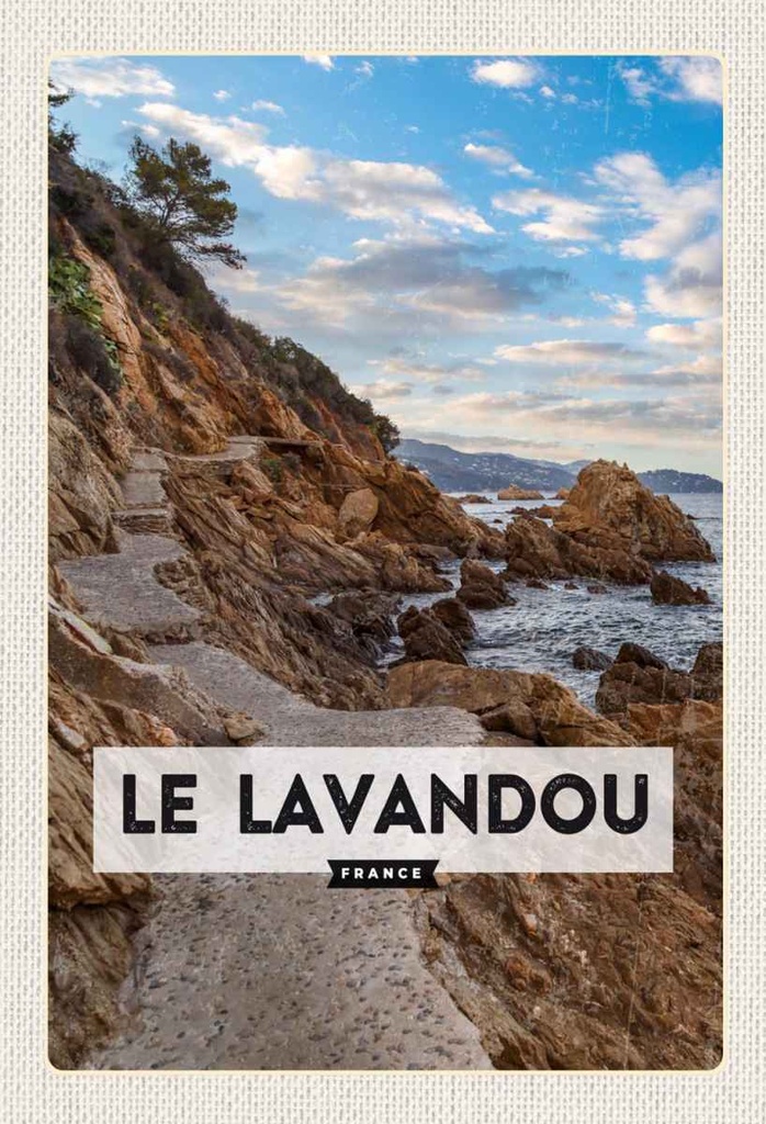 Holzschild 30x20 cm Le Lavandou France Berge Meer Bildmotiv Reisemotiv Abenteuer Reisen