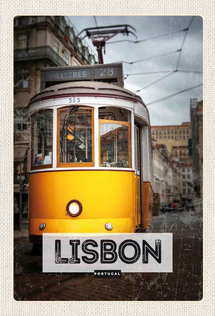 Holzschild 30x20 cm Lisbon Portugal Straßenbahn 28 Bildmotiv Reisemotiv Abenteuer Reisen