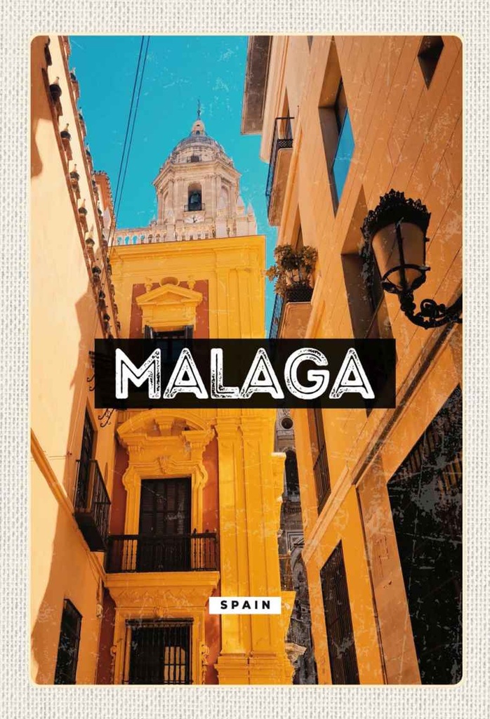 Holzschild 30x20 cm Malaga Spain Altstadt Retro Bildmotiv Reisemotiv Abenteuer Reisen