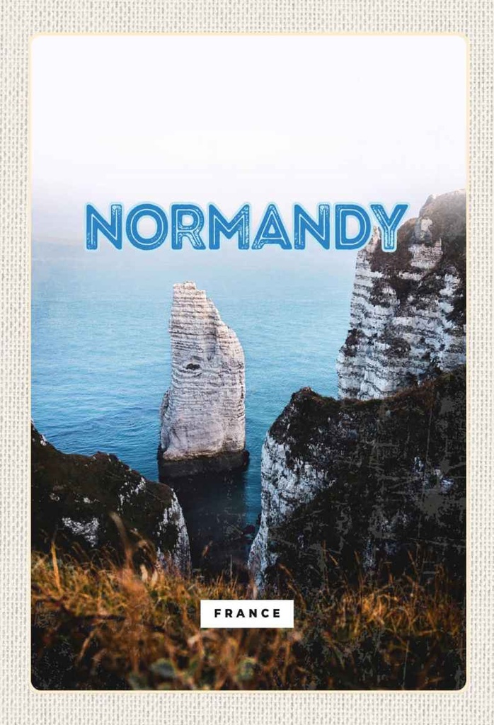 Holzschild 30x20 cm Normandy France weiße Felse Meer Bildmotiv Reisemotiv Abenteuer Reisen