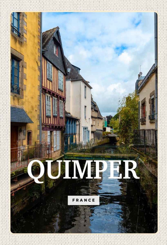 Holzschild 30x20 cm Quimper France Altstadt Fluss Bildmotiv Reisemotiv Abenteuer Reisen
