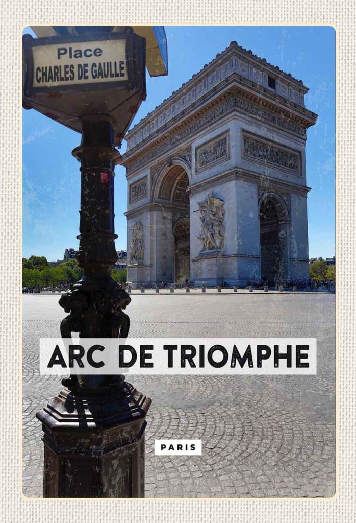Holzschild 30x20 cm Arc de Triomphe Paris Reiseziel Bildmotiv Reisemotiv Abenteuer Reisen