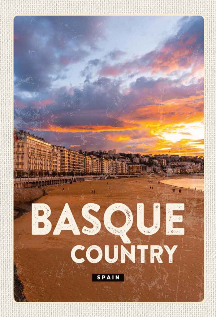 Holzschild 30x20 cm Basque Country Spain Sonnenuntergang Bildmotiv Reisemotiv Abenteuer Reisen