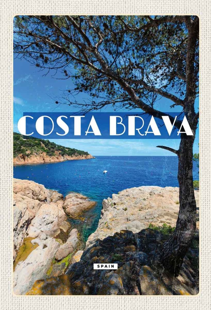Holzschild 30x20 cm Costa brava Spain Meer Berge Bildmotiv Reisemotiv Abenteuer Reisen