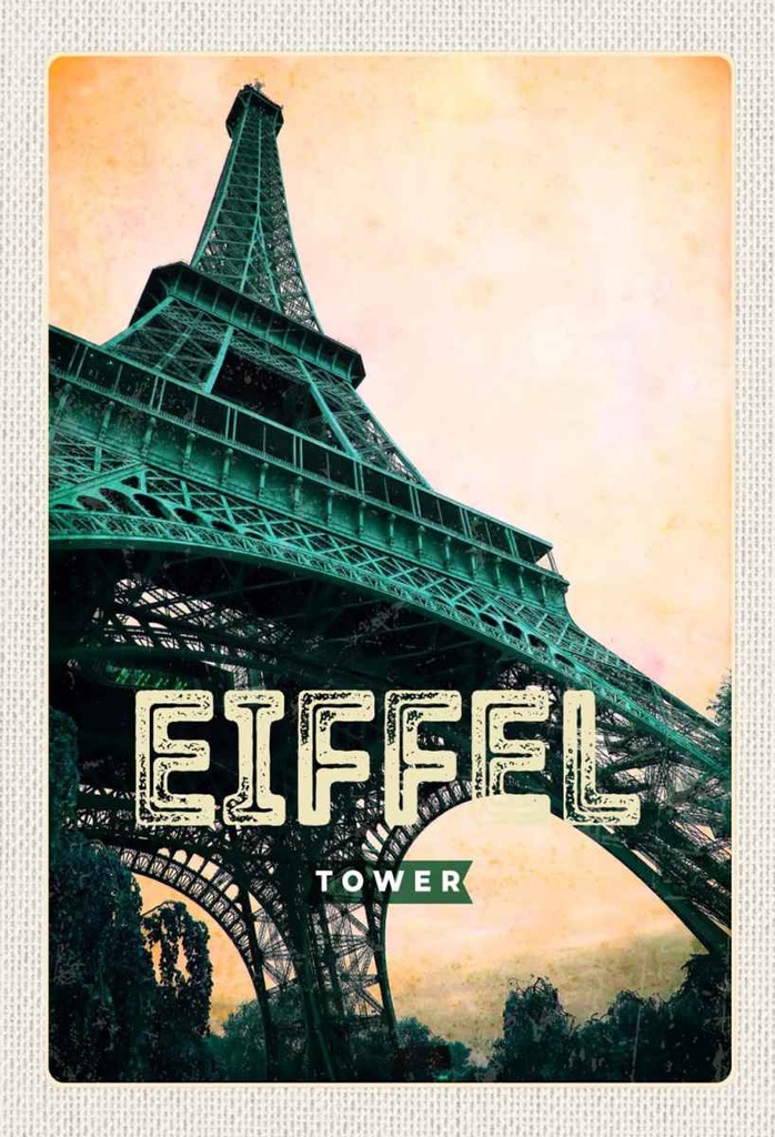 Holzschild 30x20 cm Eiffel Tower Retro Bild Reiseziel Bildmotiv Reisemotiv Abenteuer Reisen