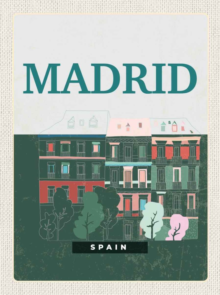Holzschild 30x20 cm Madrid Spain Errinerungen Retro Bildmotiv Reisemotiv Abenteuer Reisen