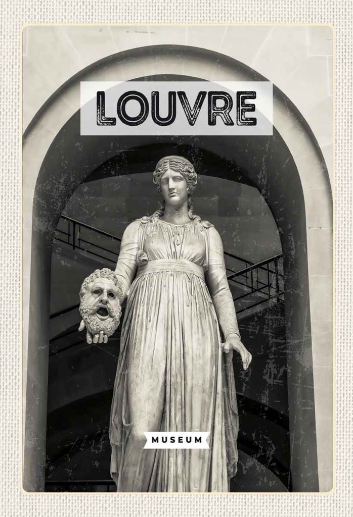 Holzschild 30x20 cm Louvre Museum Reiseziel Tourism Retro Bildmotiv Reisemotiv Abenteuer Reisen
