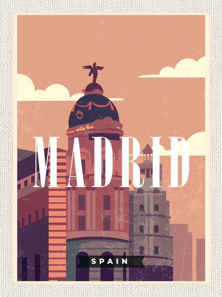 Holzschild 30x20 cm Madrid Spain Retro Vintage Reiseziel Bildmotiv Reisemotiv Abenteuer Reisen