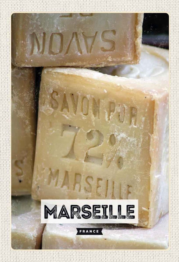 Holzschild 30x20 cm Marseille France Savon pur 72% Bildmotiv Reisemotiv Abenteuer Reisen