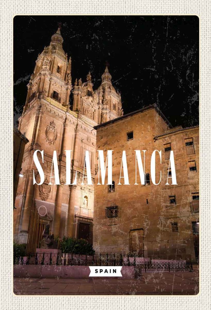Holzschild 30x20 cm Salamanca Spain Architektur Nacht Bildmotiv Reisemotiv Abenteuer Reisen
