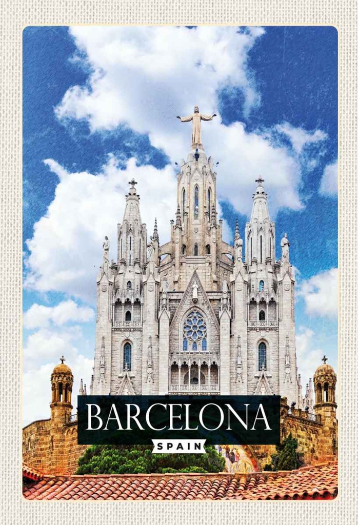 Holzschild 30x20 cm Barcelona Spain Sagrat Cor Kirche Bildmotiv Reisemotiv Abenteuer Reisen