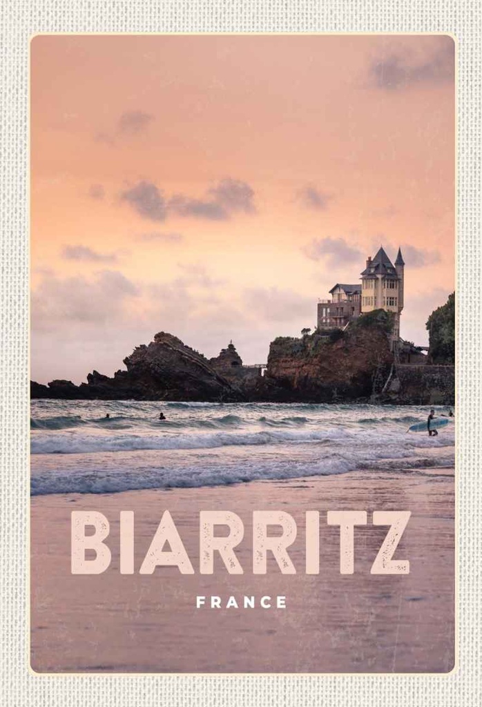 Holzschild 30x20 cm Biarritz France Sonnenuntergang Bildmotiv Reisemotiv Abenteuer Reisen