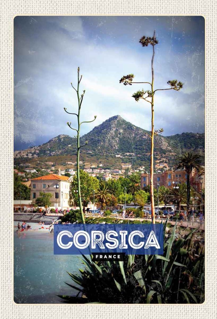 Holzschild 30x20 cm Corsica France Frankreich Panorama