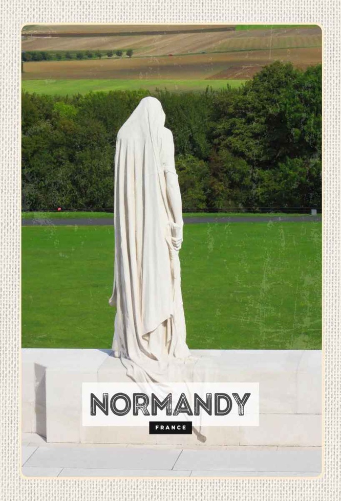 Holzschild 30x20 cm Normandy France Skulptur Bildmotiv Reisemotiv Abenteuer Reisen