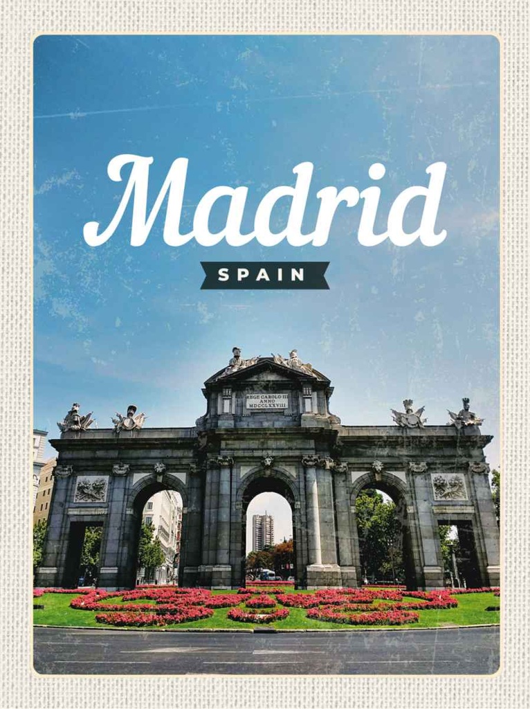 Holzschild 30x20 cm Madrid Spain Retro Poster Errinerungen Bildmotiv Reisemotiv Abenteuer Reisen
