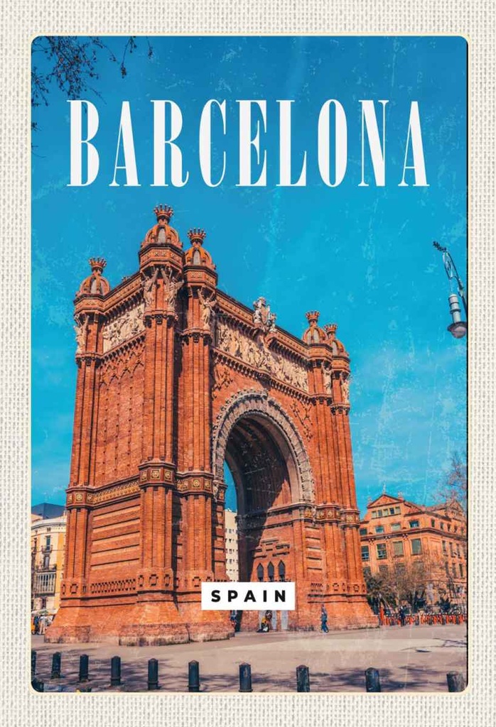 Holzschild 30x20 cm Barcelona Spain Architektur Retro Bildmotiv Reisemotiv Abenteuer Reisen