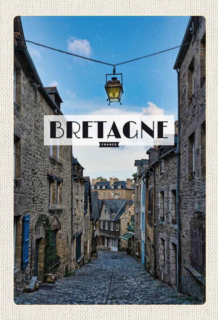Holzschild 30x20 cm Bretagne France Altstadt Reiseziel Bildmotiv Reisemotiv Abenteuer Reisen