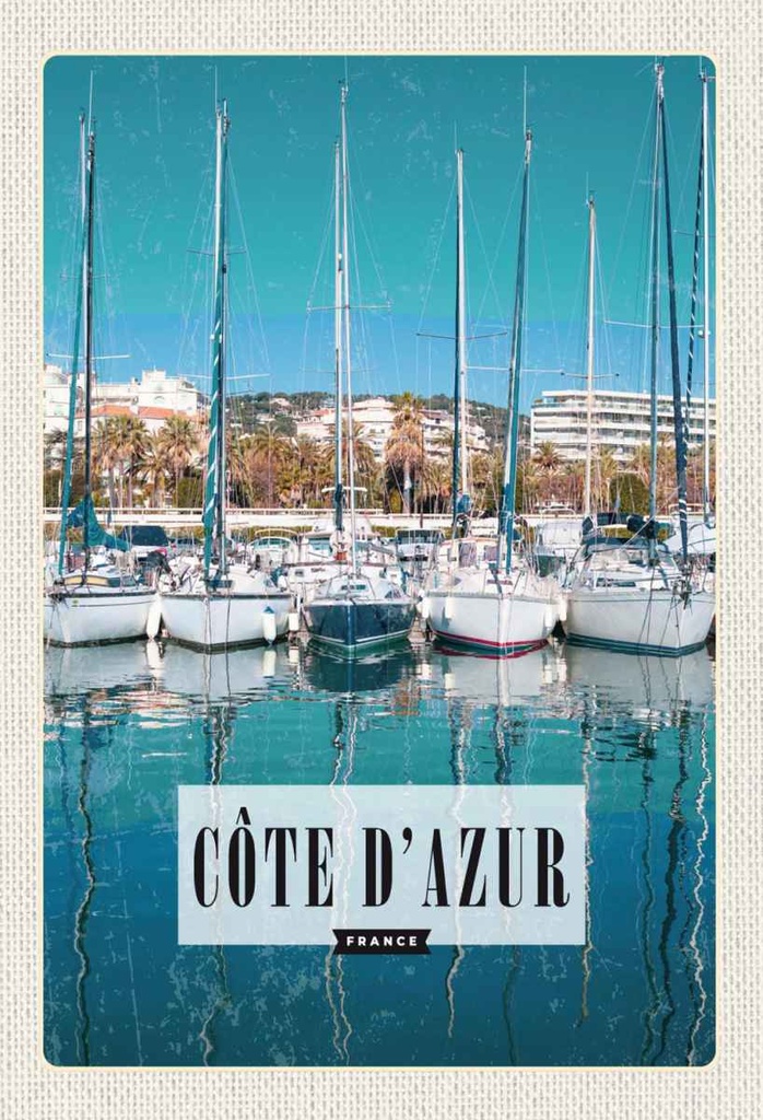 Holzschild 30x20 cm cote d'azur France Meer Bildmotiv Reisemotiv Abenteuer Reisen