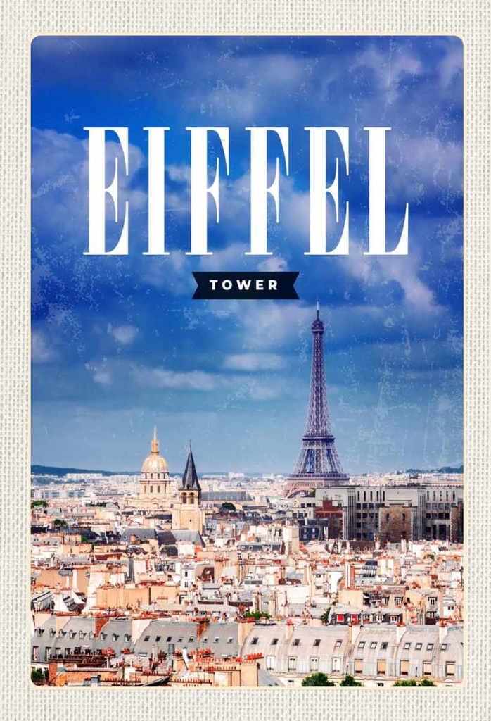 Holzschild 30x20 cm Eiffel tower Panorama Bild Retro Bildmotiv Reisemotiv Abenteuer Reisen